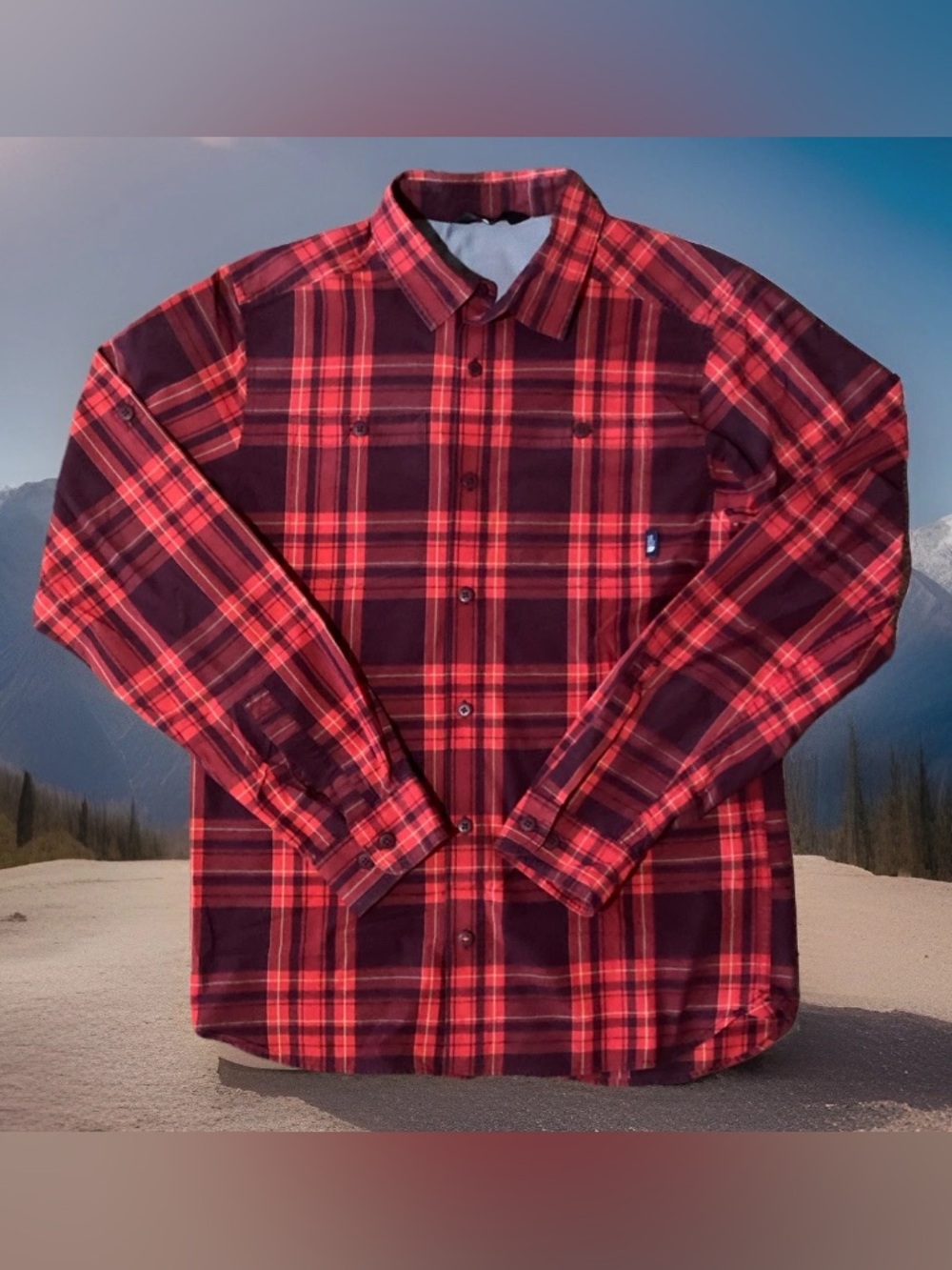 The North Face Shirt Mens Small Red Plaid Long Sleeve Button Up Roll Sleeve